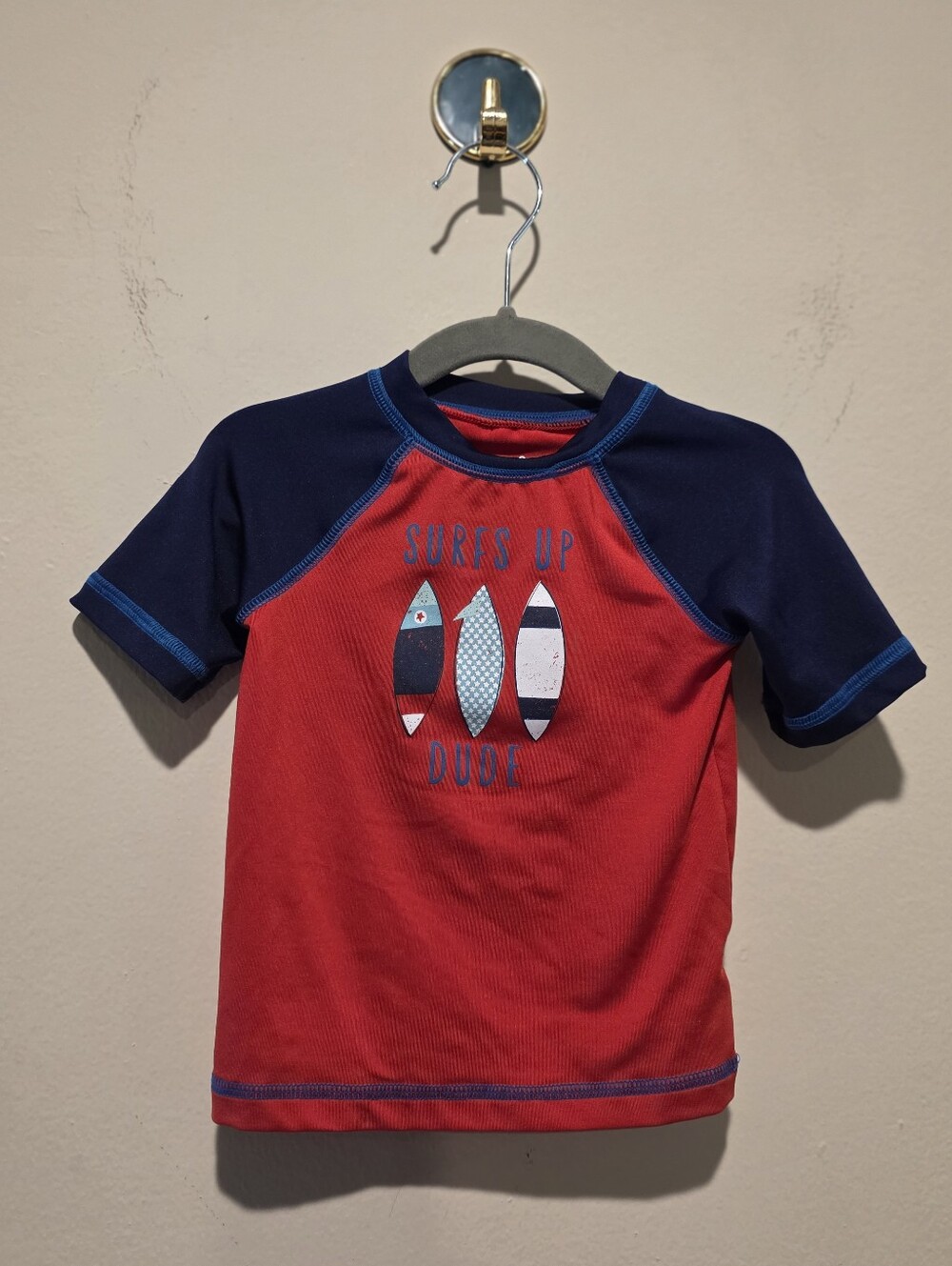 Kids Red and Navy Short-Sleeve Swim Shirt - Surf Graphic